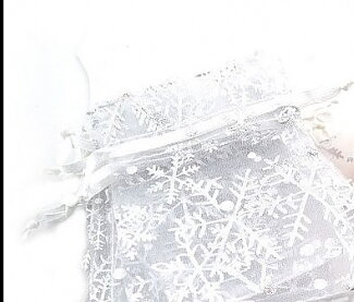 Organzapåse 9x7cm, vit med silversnöstjärnor