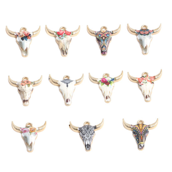 Charm enameld  bull cow  White black - 2