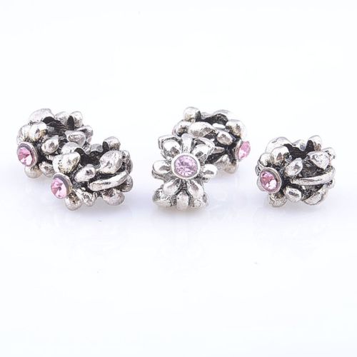 Pärla / hänge - Antiksilver blomma Rosa - 2