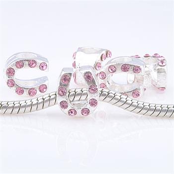 Bead / pendant--horseshoe pink rhinestones