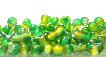 Round glass beads, 4mm,  Green/Yellow