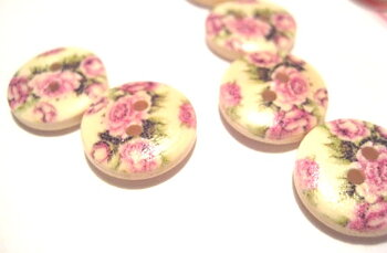 Träknappar, 15mm,   Pink rose