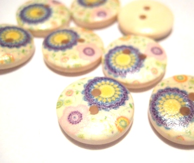 Wood buttons, 15mm   blue retro