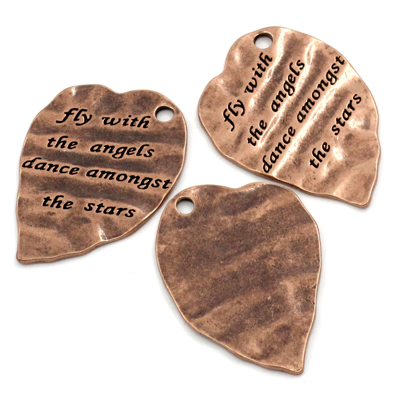 Charm  message copper,   "Fly with the angels..."