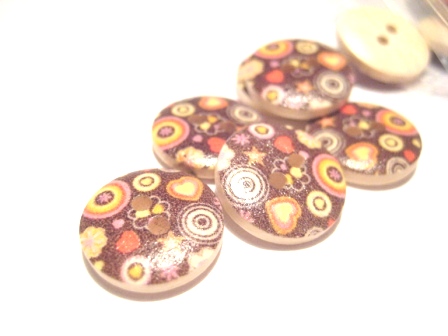Träknappar, 15mm,   Hearts & stars