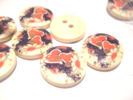 Wood buttons, 15mm   Hearts