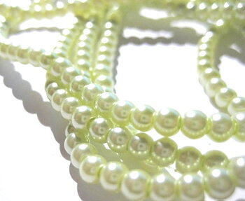 Waxed Glass beads, 4mm lt lime 1 strand