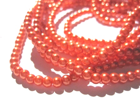 Waxed Glass beads, 4mm  dark orange 1 strand