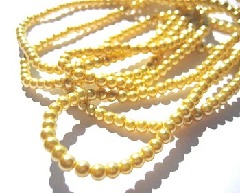 Waxed Glass beads, 4mm  goldyellow 1 strand