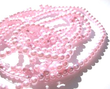 Waxed Glass beads, 4mm  pink 1 strand