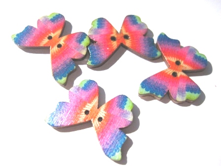 Wood buttons, butterfly  Multi