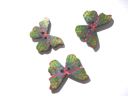 Wood buttons, butterfly  Green