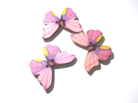 Wood buttons, butterfly  Pink