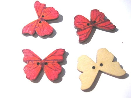 Wood buttons, butterfly  Red