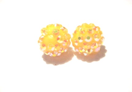 Resin/Pavepärla m. Strassnitar - 14 mm, Gul AB