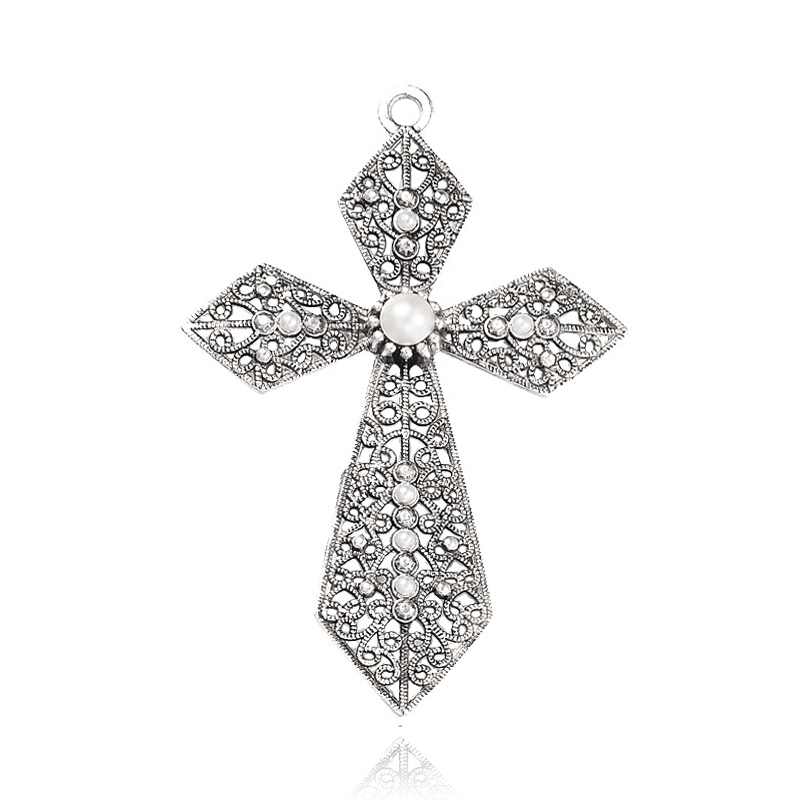 Large Luxury pendant -  Cross, 10cm pearl