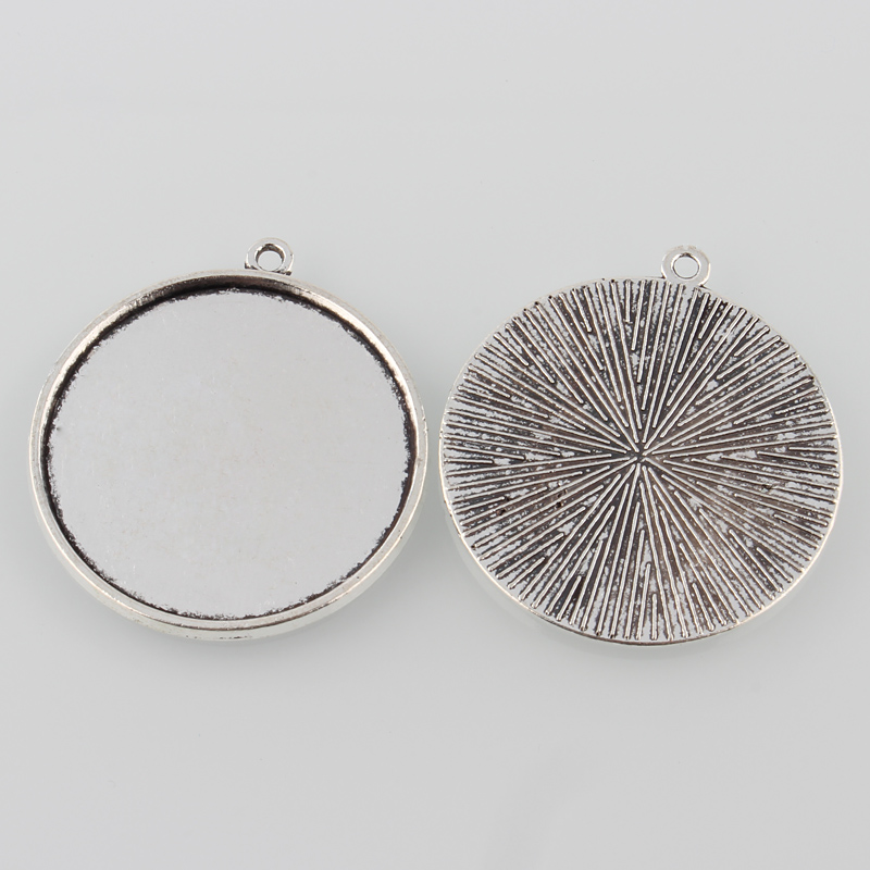 Berlock / Cabochonhållare, Rund Antiksilver 30mm - 2