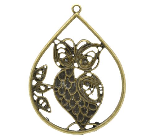 Charm,  bronze plated, oval owl