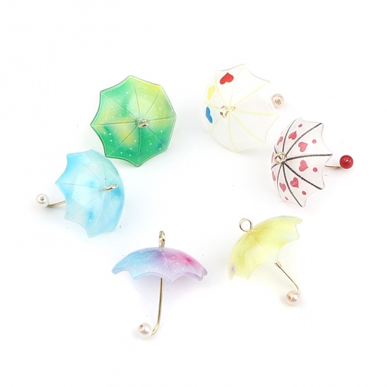 Berlock -  Paraply i Resin & Metall,  Blå/rosa - 2