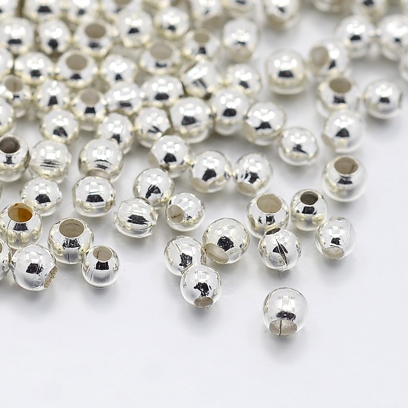 Mellandel- Runda metallpärlor Silver; 2,5mm  STORPACK. ca 580 st