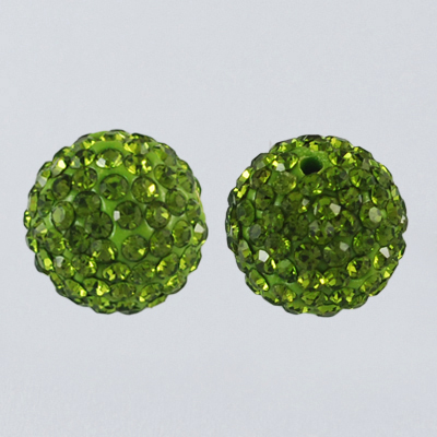Polymer lera - Pärlor med rhinestones,  Oliv   , 10mm