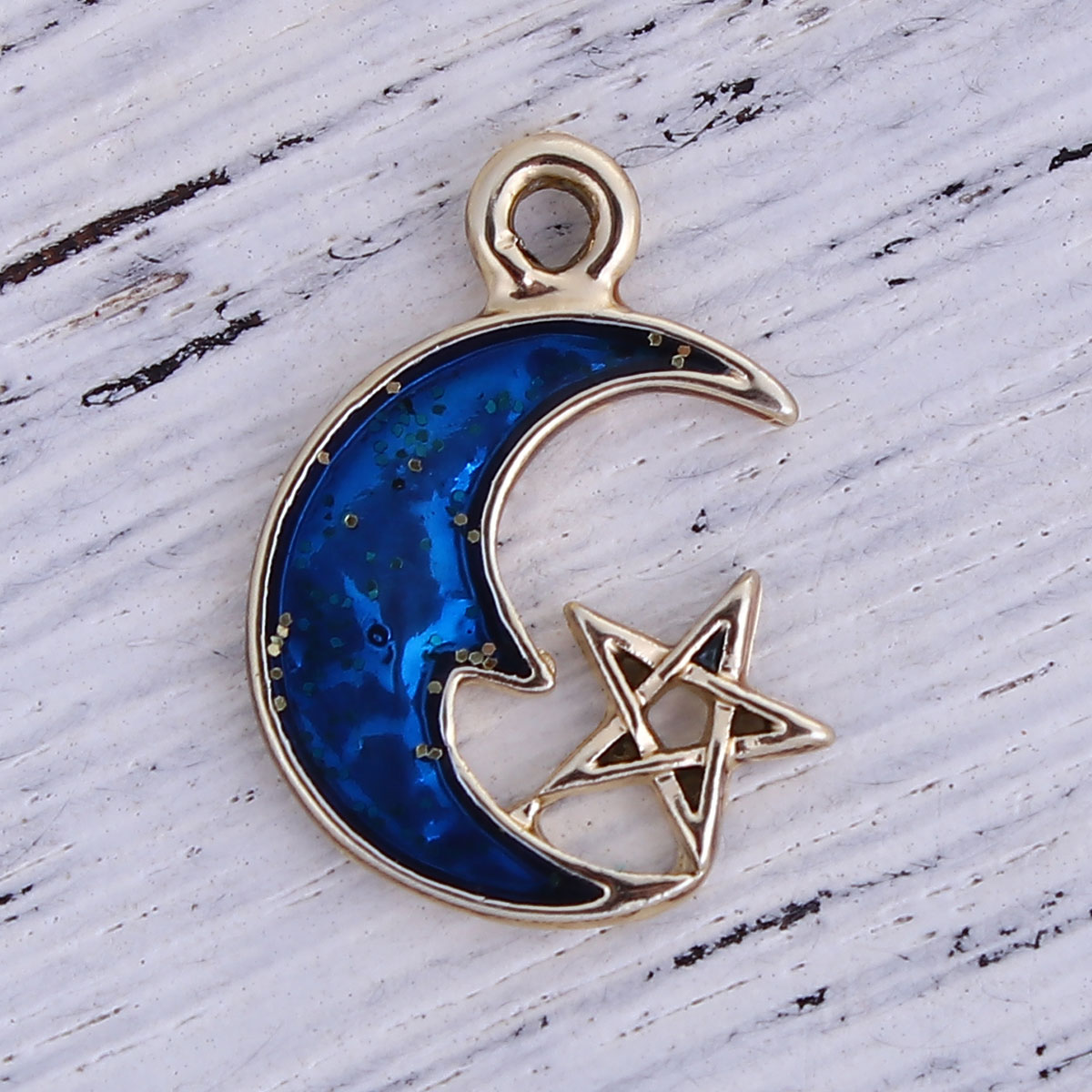 Charm -Enameld Moon & star, blue