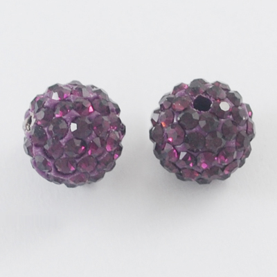 Polymer lera - Pärlor med rhinestones, Mörklila   , 10mm