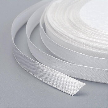 Satinband, Vit 6mm bred, hel rulle