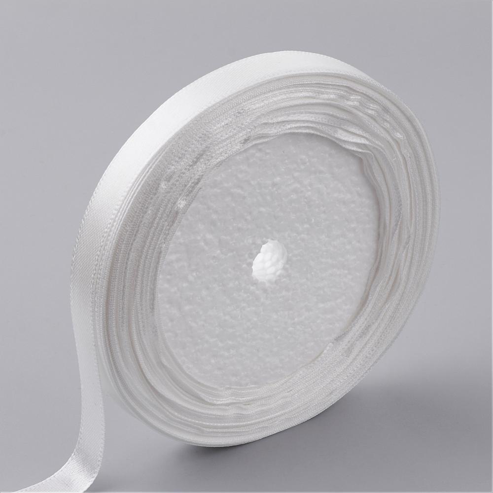 Satin ribbon, White , 6mm wide, 1 roll - 2