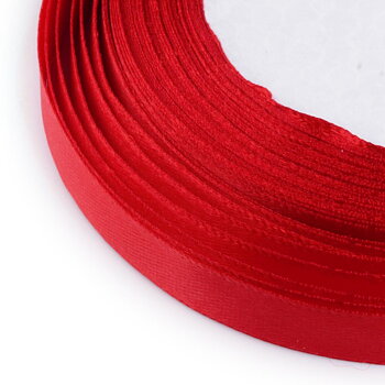 Satin ribbon, red 10mm wide, 1 roll
