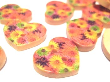 Träknappar, Hjärtan, 17x15mm, Gerbera