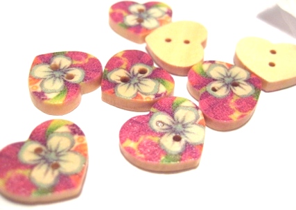 Wood buttons, 17x15mm  Blue flower
