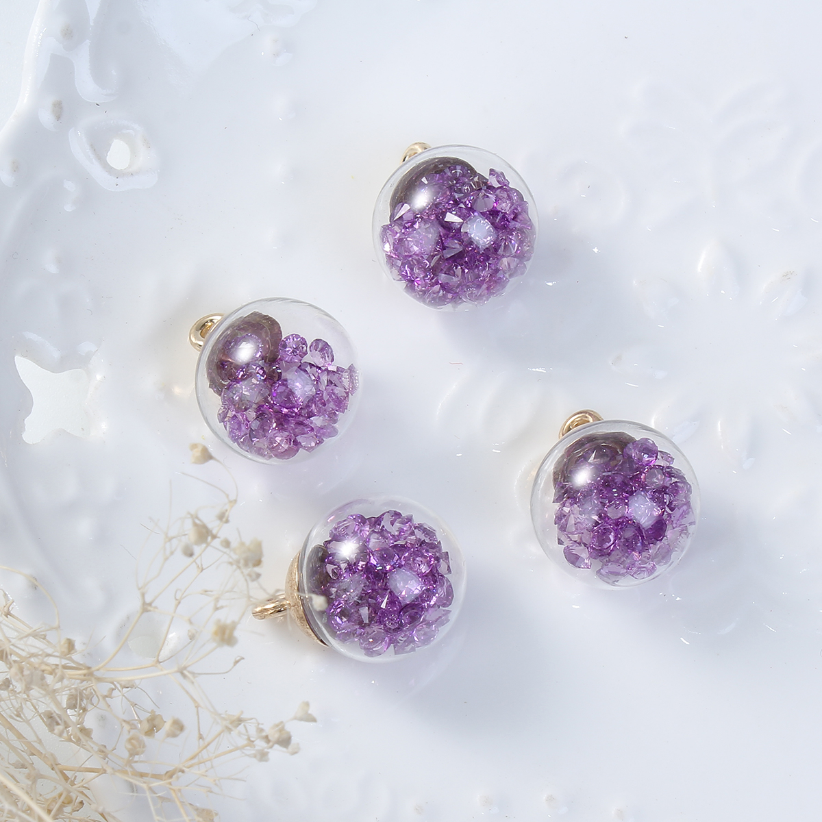 Charm -  glas bubble Purple stones - 2