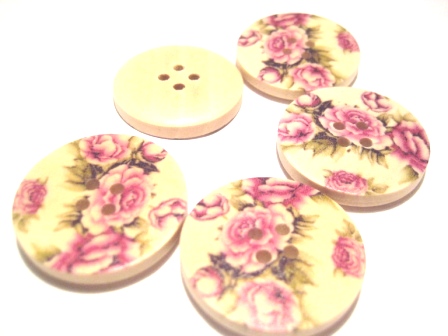 Wood buttons, 30mm   Purple roses