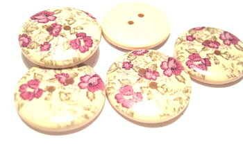 Träknappar, 23mm, Lila rosor
