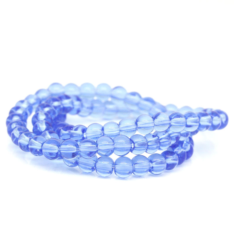 Round glass beads, 4mm, Lt blue. 1 strand