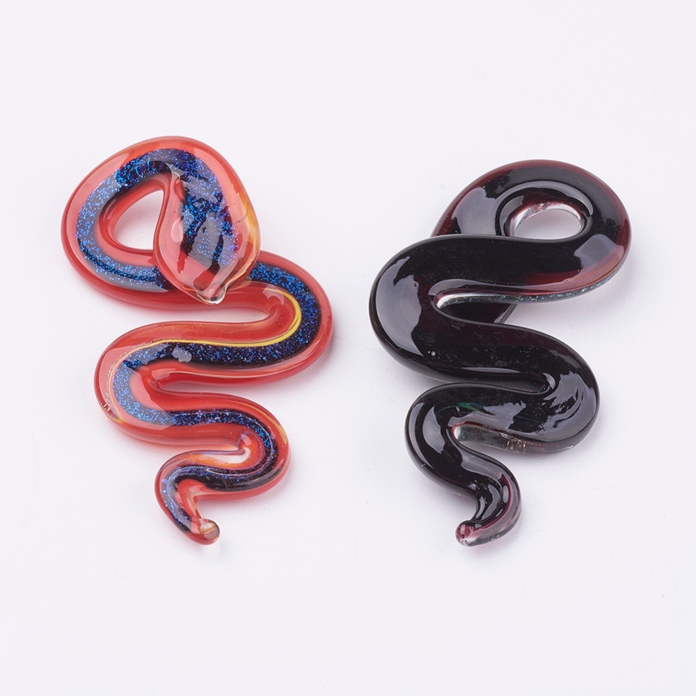 Handmade glass pendant - snake, red Dichroic 