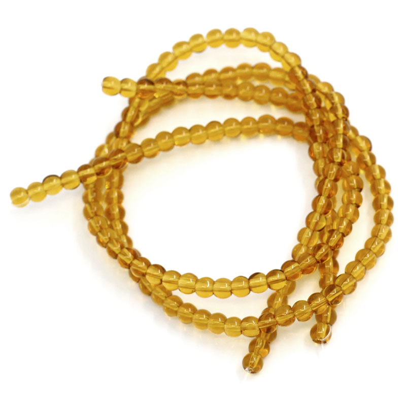 Round glass beads, 4mm, amber . 1 strand