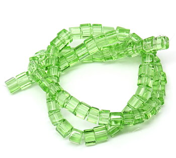 Glass Beads - Cube, Green 4 mm, 1 strand