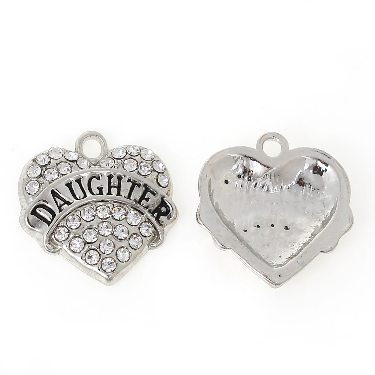 Charm - silver heart "Daughter" rhinestones - 2