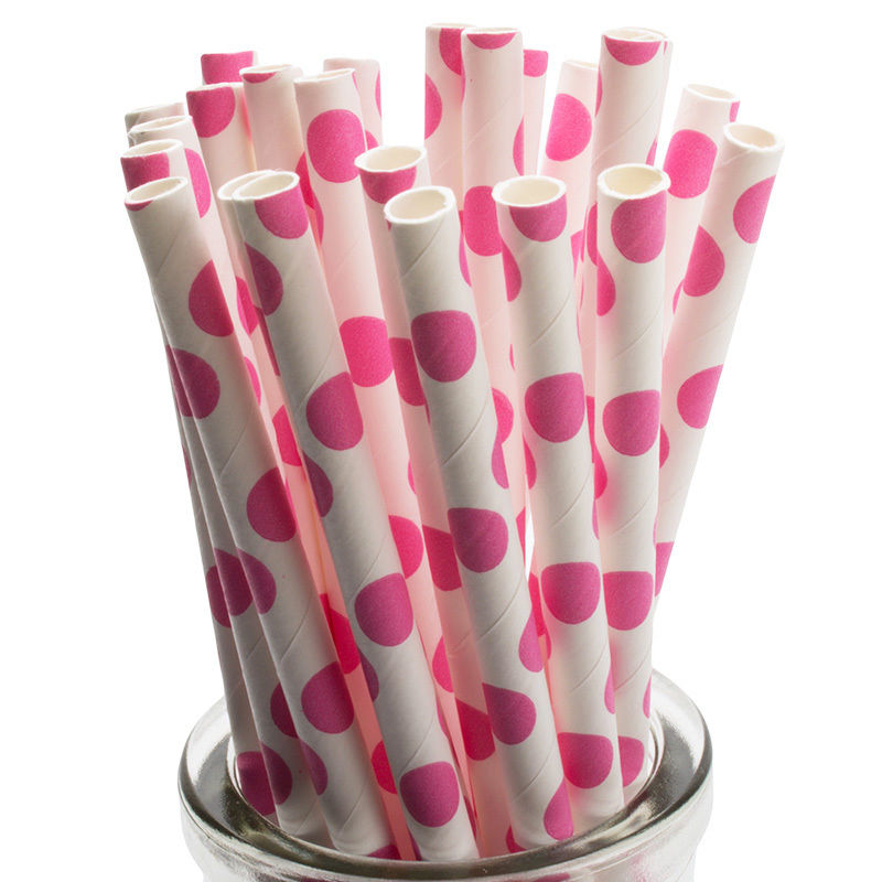 Paperstraw - Big dots - white /cerice
