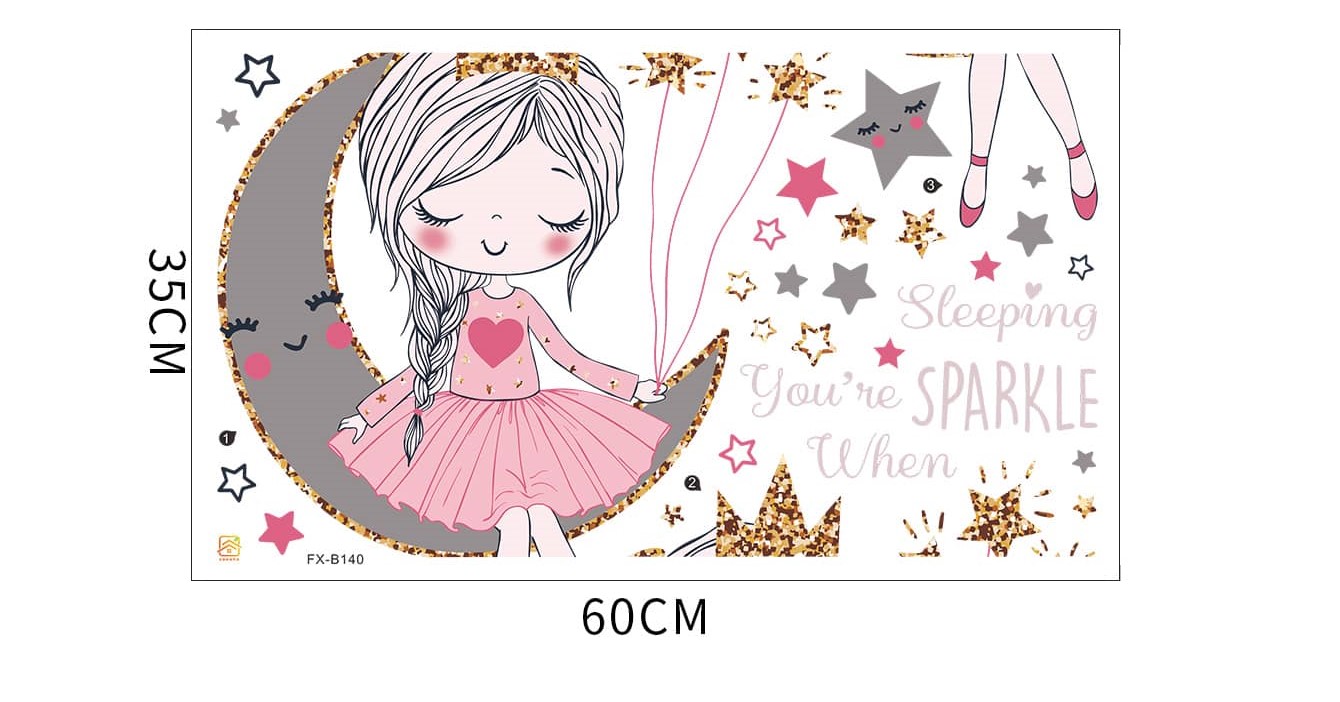 Wall deco,  Girl on moon "Sparkle while you´re sleeping" - 3