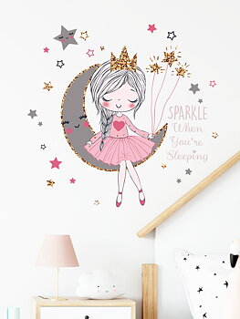 Wall deco,  Girl on moon "Sparkle while you´re sleeping"