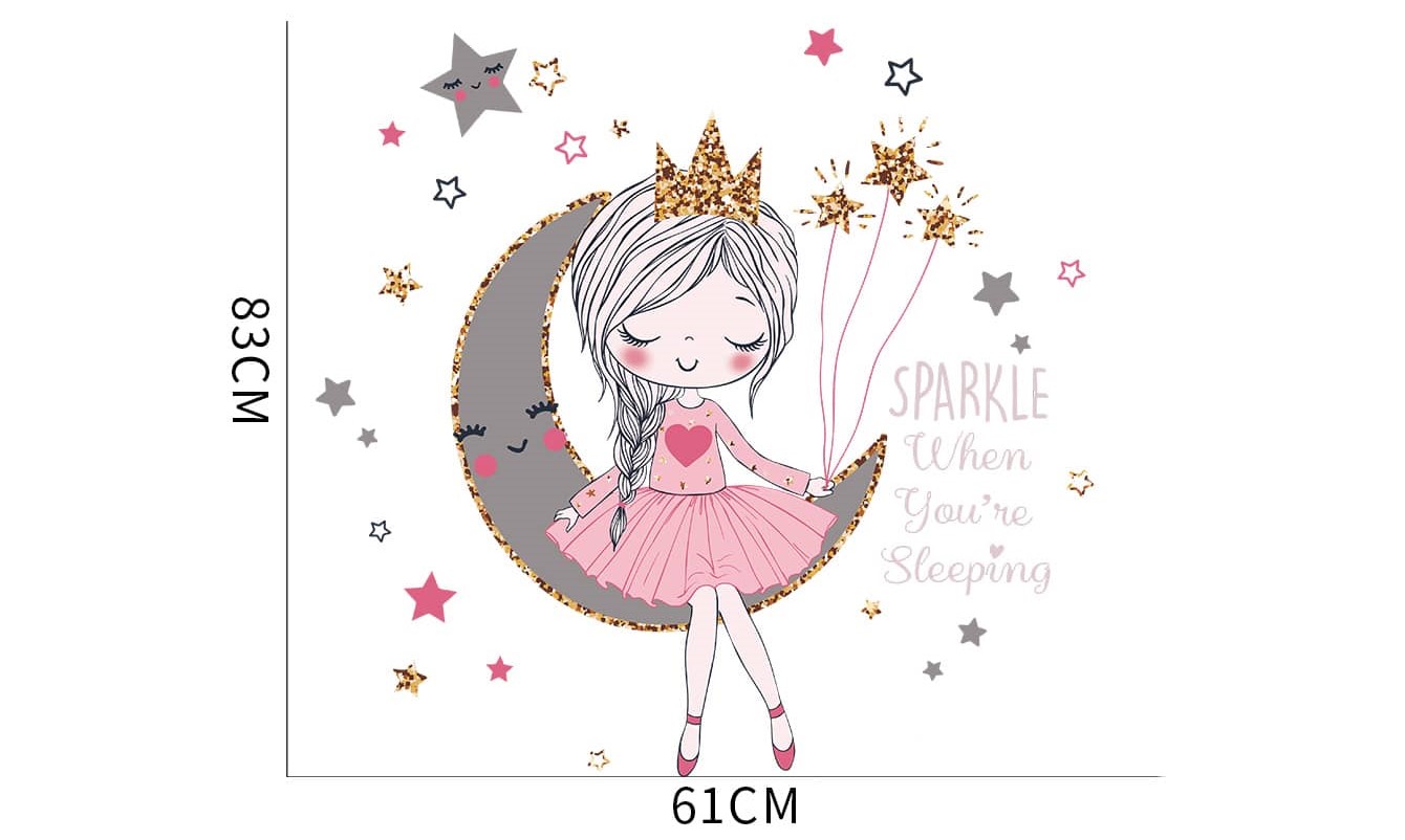 Wall deco,  Girl on moon "Sparkle while you´re sleeping" - 2