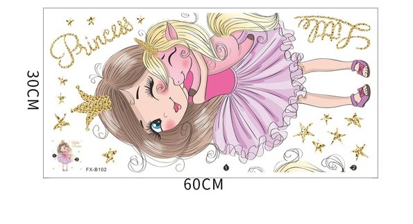 Wall deco,  Girl w unicorn - 3