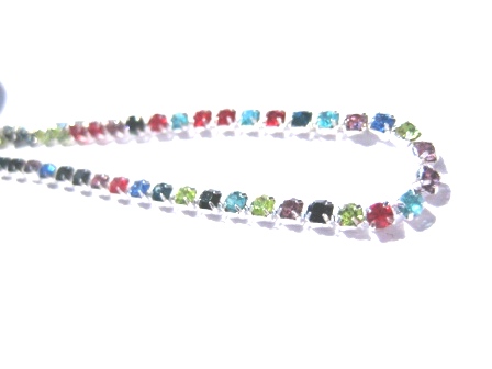 Strass-Kedja - Silver, Mix Röd/blå/grön SS6 - 2