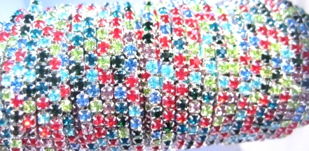 Strass-Kedja - Silver, Mix Röd/blå/grön SS6
