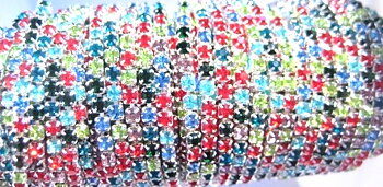 Rhinestone Chain Silver, Mix, red, blue, green SS6