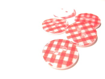 Resinknappar, 15mm,  Rutig - Röd