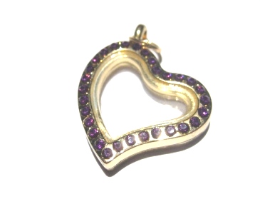 Floating Memory pendant heart rhinestone gold purple
